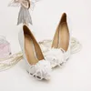 Beautiful Spring Flower Lace Bridal Shoes White Lace Pointed Toe Women Wedding Dress Shoes Fashion Lady Party Pumps