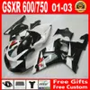 鈴木GSXR 600 750 00 01 02 03フェアリングGSX-R600 R750 2001 2002 2003 2003フェアリックスキットホワイトブラック