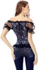 Femmes Dentelle Manches Floral Tapisserie Brocart À Lacets Fermeture Éclair Overbust Corset Top Grande Taille S-6XL Halloween Fête De Noël Tenue De Tous Les Jours