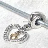 925 Sterling Silver & 14K Real Gold Forever in My Heart Dangle Charm Bead Fits European Pandora Jewelry Bracelets Necklaces & Pendants