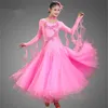 New Adult Ballroom Dance Dress Modern Waltz Standard Competition Dance Dress Sexy Long Sleeve Embroidered Rhinestone Dress 10Color S-2XL 004