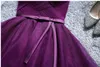 Robes de demoiselle d'honneur gris clair, longueur aux genoux, robe d'invité de mariage violette, Sexy, sans bretelles, à lacets avec fermeture éclair au dos, longueur au genou
