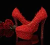 Süper Yüksek Topuk Nedime Ayakkabı Siyah Dantel Rhinestone Bridal Düğün Ayakkabıları Güzel Mezuniyet Partisi Balo Yüce Topuklular 2483
