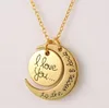 DHL Gold Chain Moon Sun Pendant Necklace I Love You Letter Couple Clavicle Necklace Korean Silver Jewelry for Women Men