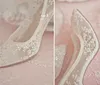 Beautiful High Heel Wedding Shoes Lace Rhinestone Spring Bridal Dress Shoes Sexy Hollow Transparent Pointed Toe Prom Formal Dress Shoes
