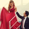 Saudiarabien Lång bröllopsklänningar Chiffon Appliques Vestido de Noiva Red Bridal Gowns Backless Off Shoulder Casamento Bröllopsklänning