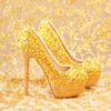 New Fashion Luxury Gold Rhinestone T Visa modell Högklackat Kvinnor Pumpar Spring Diamond Wedding Shoes Platforms Prom Party Shoes