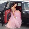 Pink Celebrity Sukienki 2016 Nancy Ajram Princess A Linia Sweetheart Zroszony Haft Tulle Sweep Pociąg Suknie Wieczorowe Vestidos de Noche