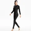 Wholesale- Solid Black Swimwear Muslim One Piece Swimsuit Women Long Sleeves Bodysuit Female Board Surfing Suit Slim Bathing Suit