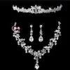 2015 White Clear Crystal 18k Silver Plated Wedding Jewelry Sets para novias Conjunto de joyería de moda con corona Envío gratis