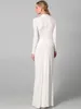 Hot Sale A Line V-neck Floor Length Chiffon White Long Sleeve Evening Dresses dress party evening elegant Free Shipping