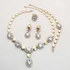 18k Gold Filled Dubai African White CZ Diamond Austrian Crystal Necklace Bracelet Earring Ring Wedding/Bride Jewelry Set 732