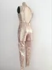 Tute da donna Pagliaccetti All'ingrosso- Moda Sheer Sexy O Neck Backless Sleevess Clubbing Gold Geometric Paillettes Plus Size Ladies Playsuit