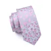 Tie Pocket Square Cufflinks Set for Men Pink Gray Floral Classic Silk Jacquard Woven Meeting Business Casual Necktie N-1049