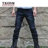 TKOSM nouveau hiver Plus velours chaud tout-terrain en plein air jean moto pantalon d'équitation imperméable protection genou Locomotive pantalon