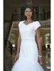 Kleider fit und flackern langen bescheidenen Brautkleidern mit Tulpärmeln Spitze Top Tüll Rock LDS Tempelbrautkleider mit kurzem Zug Custom