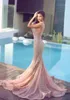 2022 말하기 Mhamad Blush Pink Dubai Arabic Mermaid Prom Dresses 레이스 아플리케 백리스 스윕 트레인 Backless 정식 이브닝 가운 드레스 BA0562