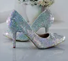 Mode Cinderella skor Bling Glitter AB Crystal Prom Bröllopsfestskor Pekade Toe Women Rhinestone Pumps High Heels Gratis frakt