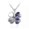 Clover Necklaces Silver Plated Chain Crystal Necklace Heart Lucky Four Leaf Clover Pendant Necklaces