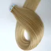 100g 40pcs / pack tejp hårförlängningar 100% mänskligt hår 18 20 22 24 tum 60 # / platina blonda lim hud väft mänsklig hår förlängning