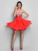 Princess A-line Strapless Sweetheart Short/Mini Prom Dress Crystal Detailing Sequins Cocktail Party Dress Chiffon Bridesmaid Dress