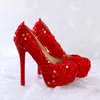 Escarpins à plateforme scintillante pour femmes, chaussures de mariage à la mode, couleur rouge, chaussures de bal de fête, chaussures formelles de printemps et d'été