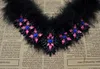 New Fashion Gun Black Plated Chain Charm Rhinestone Natural Resin Beads Black Feather Bib Statement Necklace for Women Jewelry