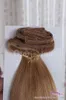 Querida Loira Natural Humano Cabelo Clipe em Extensões 70g 100G 120g Espessura De Seda Reta Extensão # 27 Brasileiro Remy Clips em Weave