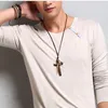 Collier avec pendentif Double croix en bois, vintage, en alliage de cuir, chaîne de pull, pour hommes et femmes, amoureux de bijoux élégants, 12 pièces