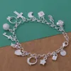 Bästa gåva billig gratis frakt Hot 925 Sterling Silver CZ Crystal Gemstone Fashion Jewelry Cross Moon Charms Armband 1000