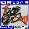 Jogo de carenagem ABS para SUZUKI GSXR 600 750 06 07 K6 peças motobike preto branco GSX-R 600/750 2006 2007 carenagens