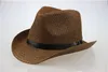 New Summer Solid Straw Hat with leather Belt Designer Cowboy Panama Hat Cap 6pcs/lot Free Shipping