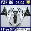 Svart Vit ABS FAIRING FÖR YAMAHA R6 2003 2004 2005 Fairings YZFR6 03 04 05 Full Fairing Kit + Free Gift