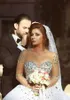 Real Image Långärmad Bröllopsklänning Luxury Crystal Robe de Mariage Sheer Crew Neck Ball Gown Wedding Gowns Vestido de Noiva