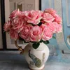 Hela 9 huvuden Bouquet Artificial Silk Decorative Rose Flower For Wedding Party Decoration Bouquet 6 Colors5605892