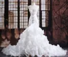 Fall 2019 Högkvalitativa Mermaid Bröllopsklänningar Sweetheart Neck Luxury Diamonds Crystal Bodice Corset Back White Organza Ruffles Brudklänningar