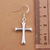 Brand new sterling silver plated Cross серьги DFMSE305, женские 925 серебряные мотаться люстра серьги завод прямой