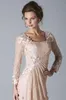 2019 Abiti economici per la madre della sposa Maniche lunghe Blush Pink Full Lace Fiori con perline di cristallo Plus Size Abito da cerimonia nuziale formale per feste