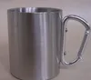 Tazza da caffè in acciaio inossidabile, moschettone da campeggio, doppia parete, 220 ml