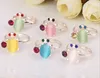 2015 Hot sales fashion woman/girl jewelry Seven color crystal opals Animal ring owl kitten small white rabbit Mixed style 50PCS/lot