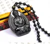 Medaillon natürlich geschnitzt Matt Obsidian Amitabha Patron Leben Tierkreis Hund Schwein diese Buddha Anhänger Halskette