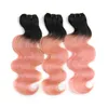 Body Wave 1B / Oro rosa Ombre 4x4 Chiusura superiore in pizzo con intrecci Rosa rosa Ombre Capelli umani vergini indiani 3 Bundles con chiusura in pizzo