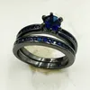 Rétro taille 5/6/7/8/9/10 bijoux 10kt or noir rempli bleu saphir gemme mariage femmes bague ensemble cadeau avec boîte