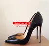 Casual Designer Office Lady Mode Kvinnor Skor Naken Svart Lambskinn Läder Pointy Toe Stiletto Stripper Högklackat Prom Kvällspumpar Storlek 44 12cm