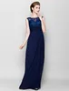 Dark Navy Mother of the Bride Dress Floor-length Sleeveless Chiffon and Lace Scoop Neck Mother's Dresses