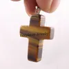 Semi-Precious Stone Cross Pendant för halsband Real Natural Stone Pendant 24pcs / lot grossist