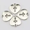 Cross Cut Heart Charm Pendants Smycken Göra DIY Handgjorda Craft 17x16mm Antik Silver 150pcs