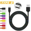 Cavo micro USB S8 S7 Cavi intrecciati in nylon ad alta velocità Ricarica dati di sincronizzazione di tipo C Cavi intrecciati in nylon durevoli da 3FT 6FT 10FT