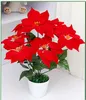 flores artificiales poinsettia, flor de navidad poinsettia festival de navidad en casa decoratiion flor 45 cm 7 Head Poinsettia Flower SF008