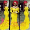 Charmiga kvällsklänningar sjöjungfru nigeria aso ebi stilar mode lyx arabiska off-shoulder plus storlek gul mamma klänningar